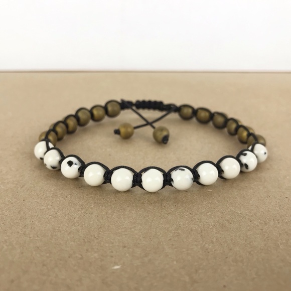 Handmade} Hematite & Dalmatian Jade Bracelet - Picture 2 of 4